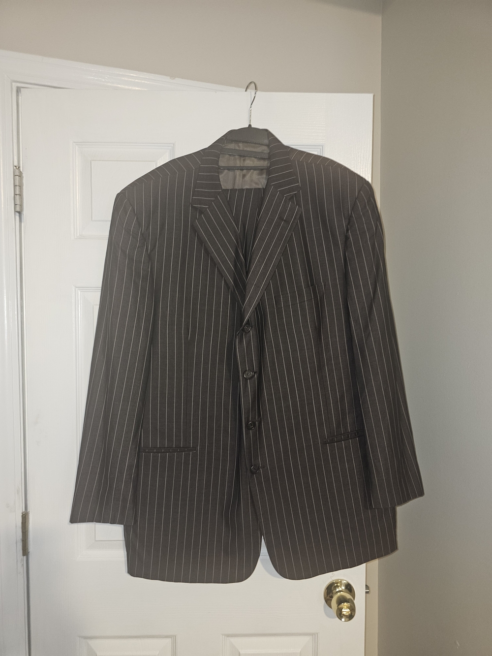 Tallia Uomo Brown Pinstripe Labeled Men's Suit